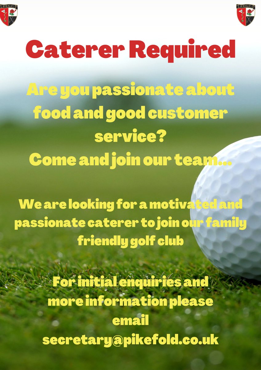 ***Please RT***
Do you have a passion for catering? Do you pride yourself on high standards and friendly service? Come and join our wonderful team at Pike fold Golf Club
Please see the advert below for details of enquiries ⛳️ 🍔🍟