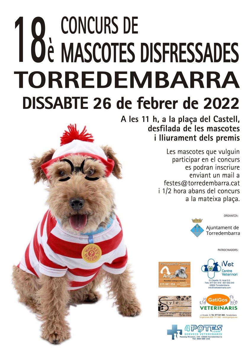 🐈🐕#Torredembarra| El concurs de mascotes disfressades del #CarnavalTdb compleix la majoria d'edat! Ja són 18 edicions 🎂

Teniu una mascota? Vinga, animeu-vos! 😀