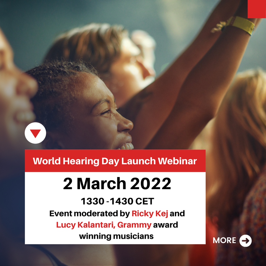 ShellyChadha1's tweet photo. Join us for the #WorldHearingDay 2022 webinar. Learn more about the new WHO standard for #safelistening venues and events. Learn more and register  https://t.co/qEVUb8CBD6 
@AlarcosC @MikkelsenBente_ @RMinghui @rickykej @lucytoon https://t.co/Ig3llVYmws