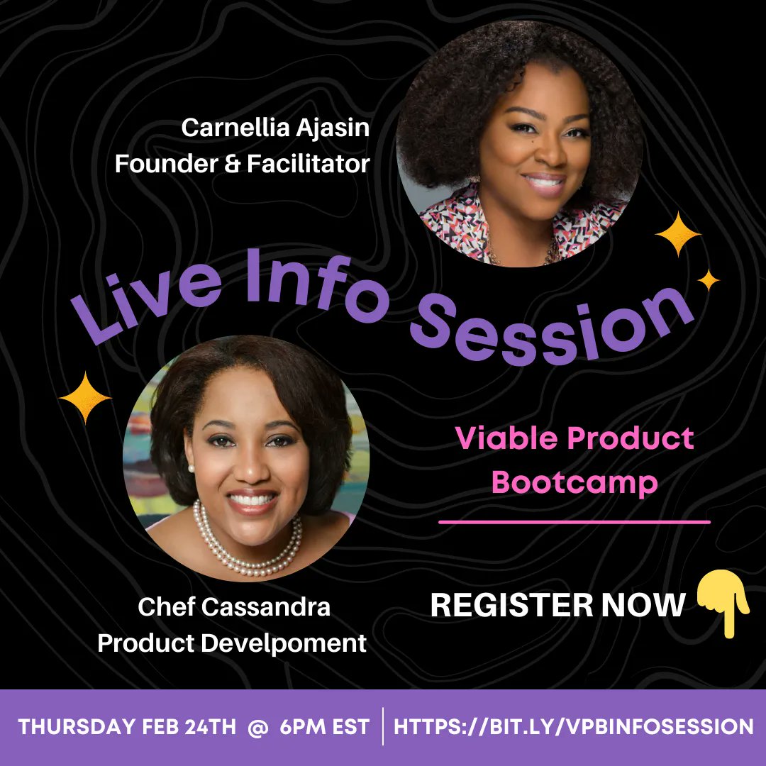 mindkatalyst's tweet photo. Join Carnellia and guests for the Viable Product Bootcamp info session next Thursday February 24th @ 6pm EST.

You'll hear how this 4-week mentoring program is designed to help you determine if your product idea can it be brought to market!

Register now:  https://t.co/YqyAA7TBwi https://t.co/UatdlmUfji