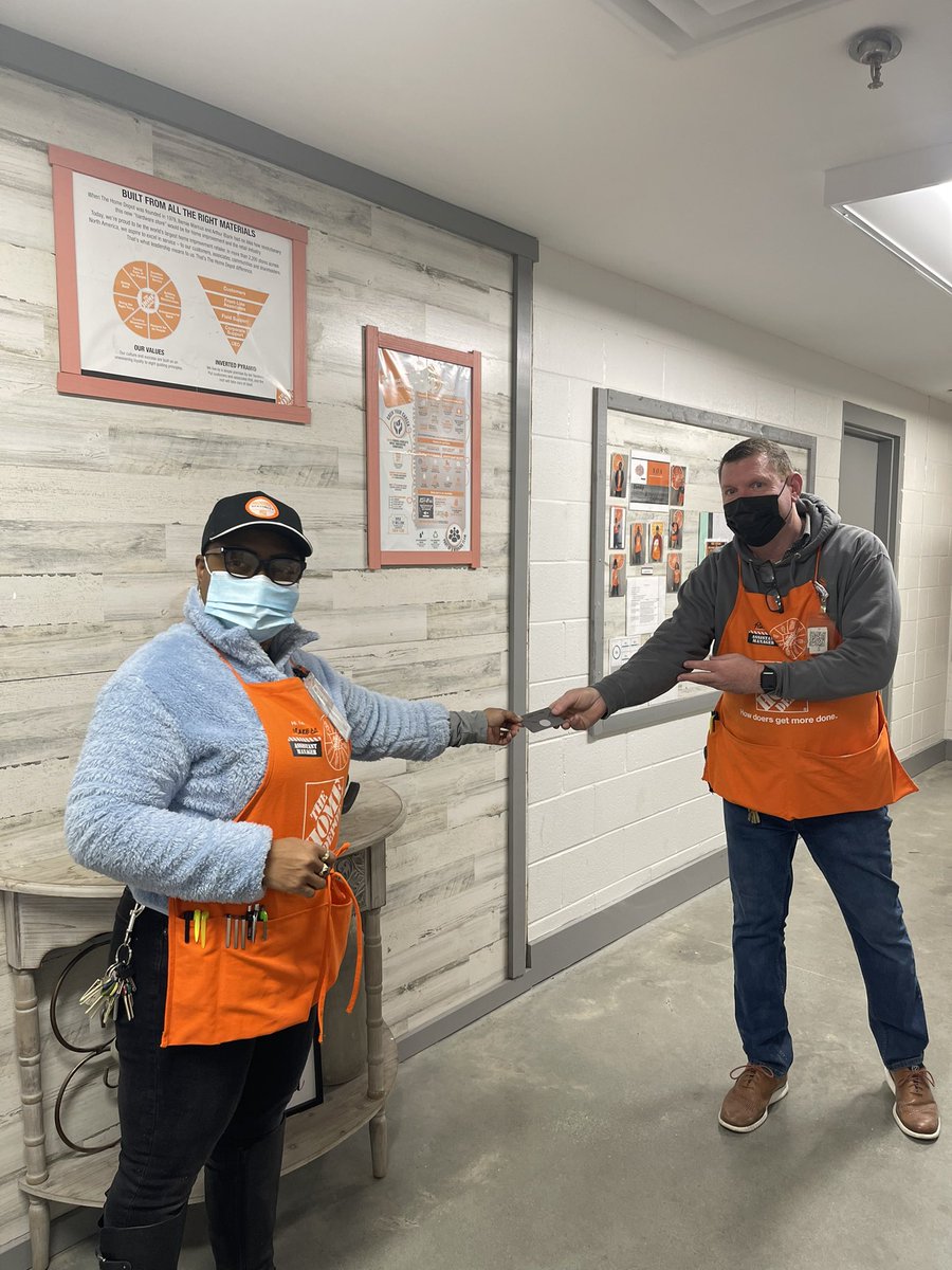 Great way to start the morning here at The Stone Mountain Home Depot! Peer to Peer recognition! 🥰 Always remember you are always better together!  <a href="/RichieOASM_0110/">Richard dewitt</a> recognizing <a href="/QueenB87200596/">Makeba</a> with a treat your feet card.<a href="/mlindsey1223/">Mandy Henry</a> <a href="/SharptonDavid/">David Sharpton</a> I love this team!