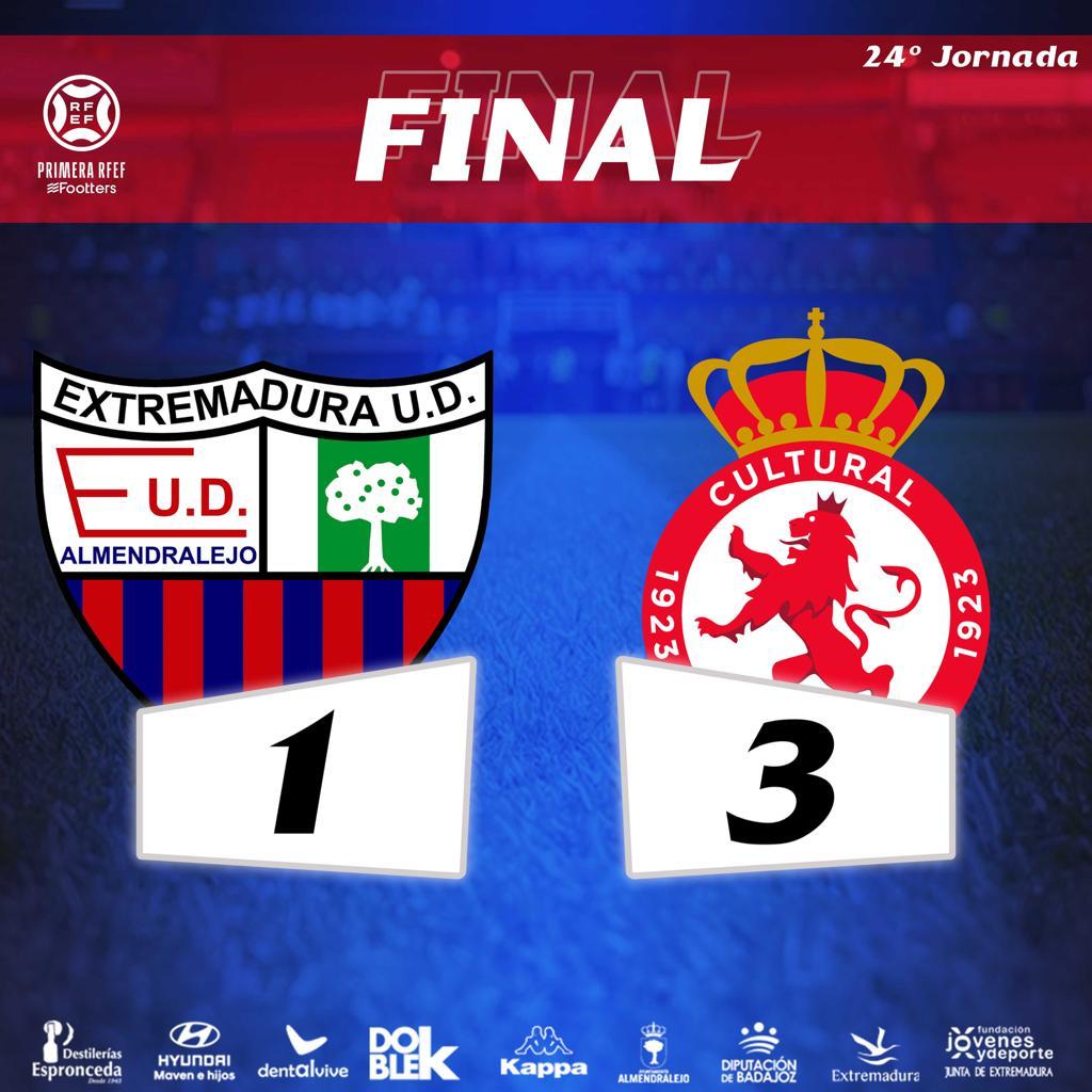 Final del partido.
<a href="/EXT_UD/">Extremadura UD</a> 1-3 <a href="/CyDLeonesa/">Cultural y Deportiva Leonesa</a>