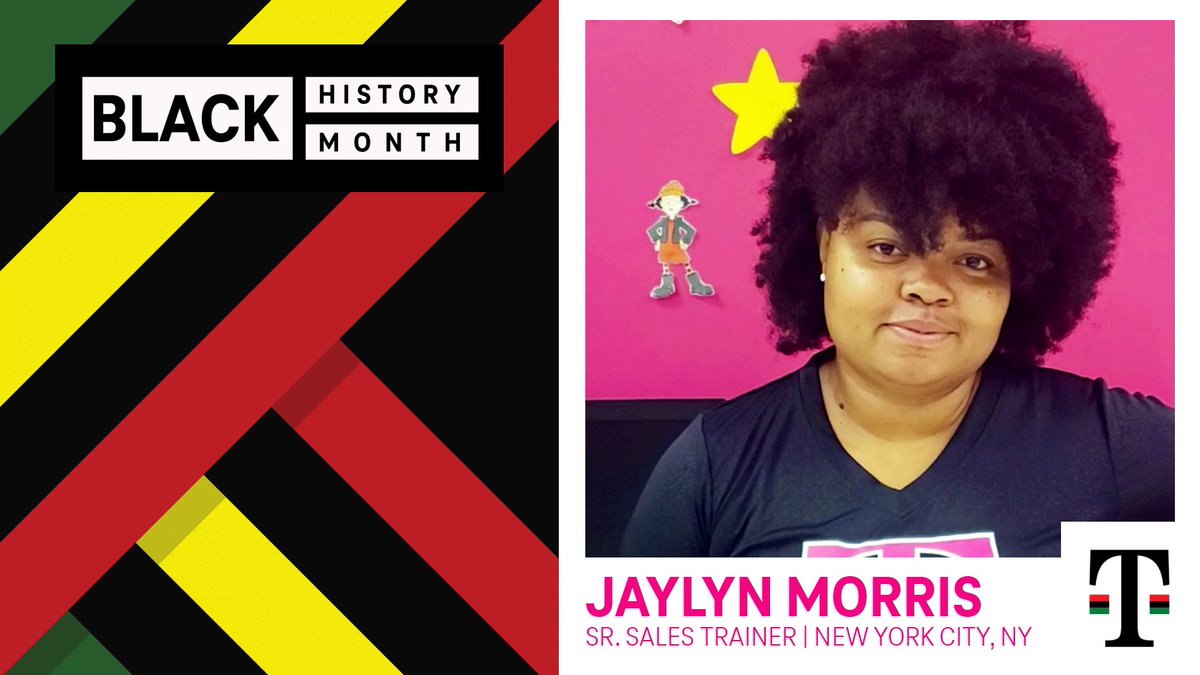 Today, I’d like to highlight <a href="/TMobile/">T-Mobile</a> Sr. Trainer @JaylynCMorris! Jaylyn says "growing up in my household, #BlackHistoryMonth was something we celebrated and discussed all year. The learning never stopped and that has been embedded throughout my life.”