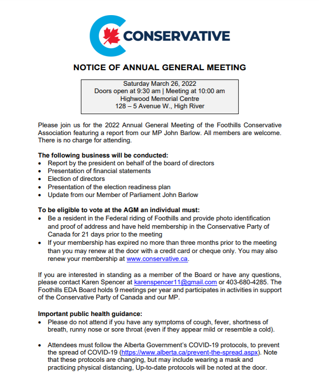 Join us March 26, for our Annual General Meeting. Details can be found here: barlowforfoothills.ca/2022/02/19/ann…