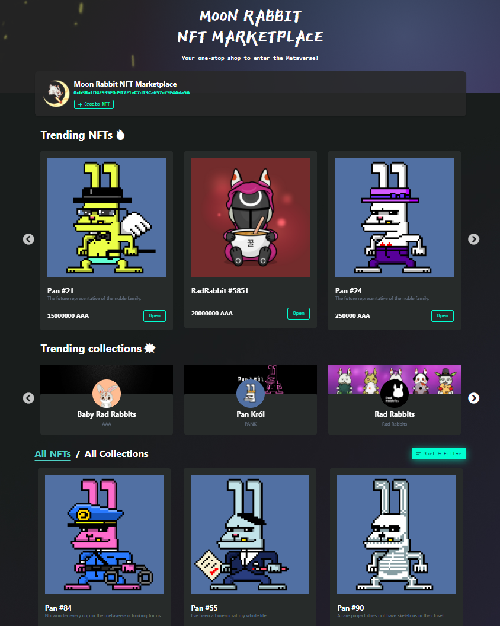 My collection is in the top on the Moon Rabbit NFT Marketplace. Hooray comrades! nft.moonrabbit.com/collection/0xF…
<a href="/moonrabbitAZ/">Moon Rabbit</a>
 $AAA 
 #PanKrol #pixelart #NFTs #moonrabbit #Metaverse