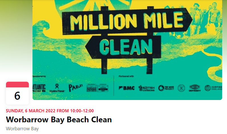 'Surfers Against Sewage' are hoping to clean the beach at Worbarrow of all litter &amp; debris on Sunday 6 March as part of their 'Million Mile Clean'. 
Salt Pig will also be on hand with refreshments. 
Click on link below for further info.
#Worbarrow #Tyneham
facebook.com/events/4355572…
