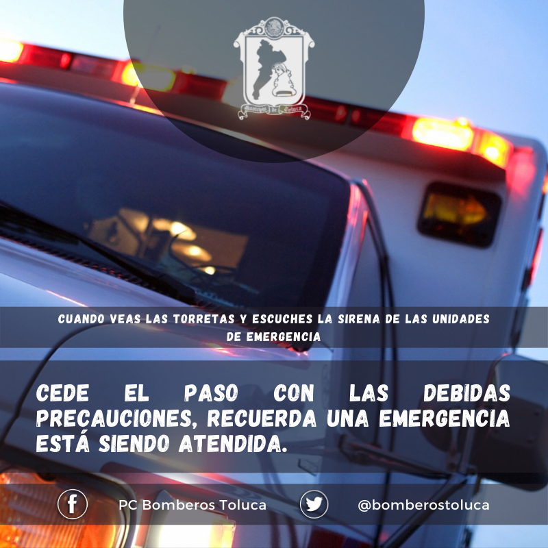 bomberostoluca's tweet photo. ¡Ceder el paso a las unidades de emergencia puede salvar vidas! 🚑🚗🚙 https://t.co/D8SrZXGHuO