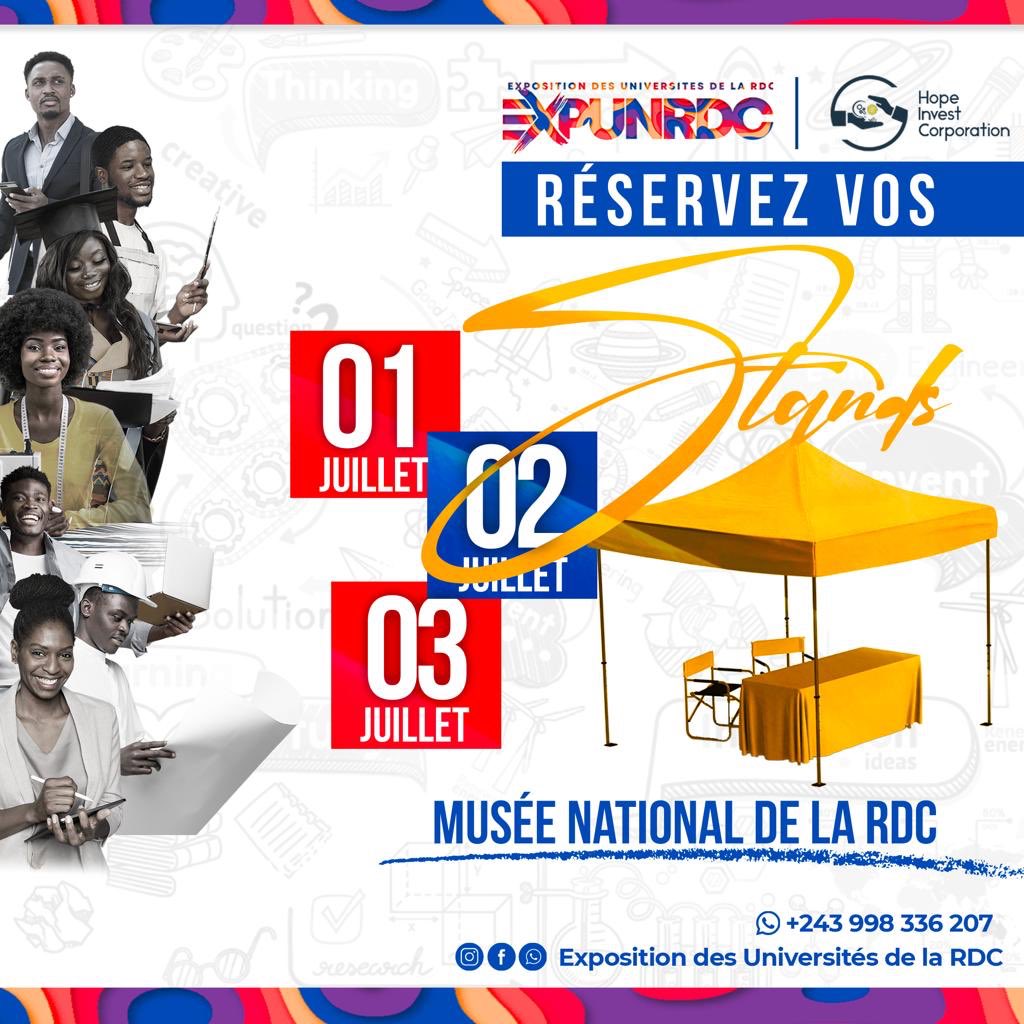 Vs êtes une startup, une entreprise, une organisation  internationale, une institution, etc...
Vs voulez faire connaître vos produits et services au grand public qui participera à la 6ième édition de l'EXPUNRDC du 01 au 03 juillet 2022 au musée national?
Ceci vs concerne ...