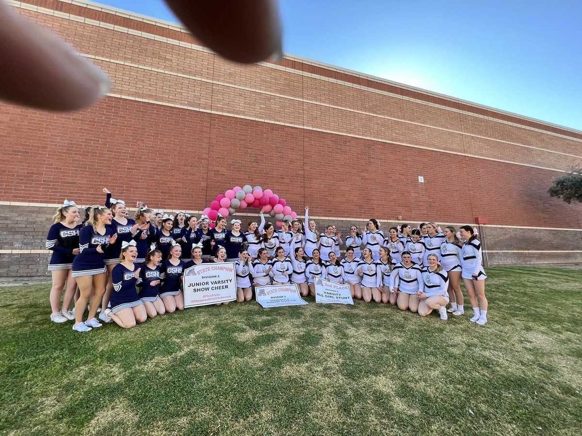 CSHSAthletics1's tweet image. Both JV and Varsity Cheer won AZ State today!! Falcon PRIDE!! @CS_Cheerleading @CSHS_Falcons @CaveCreekUSD93