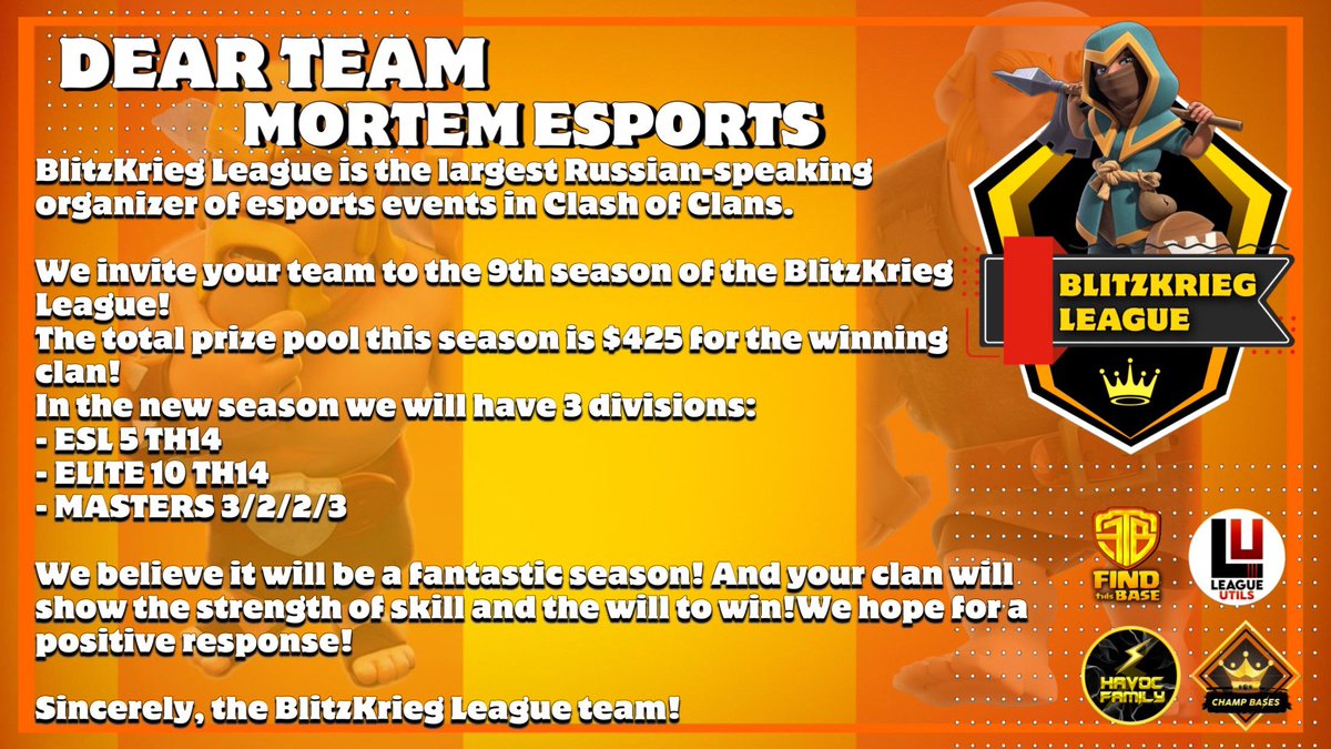Thnks for the invitation <a href="/BKLeague_ru/">BlitzKrieg League</a> for ur season 9😇😇..... We will Play for sure 😉😉...... GOOD LUCK WITH YOUR SEASON 9 🏆🏆#coc #coctournaments