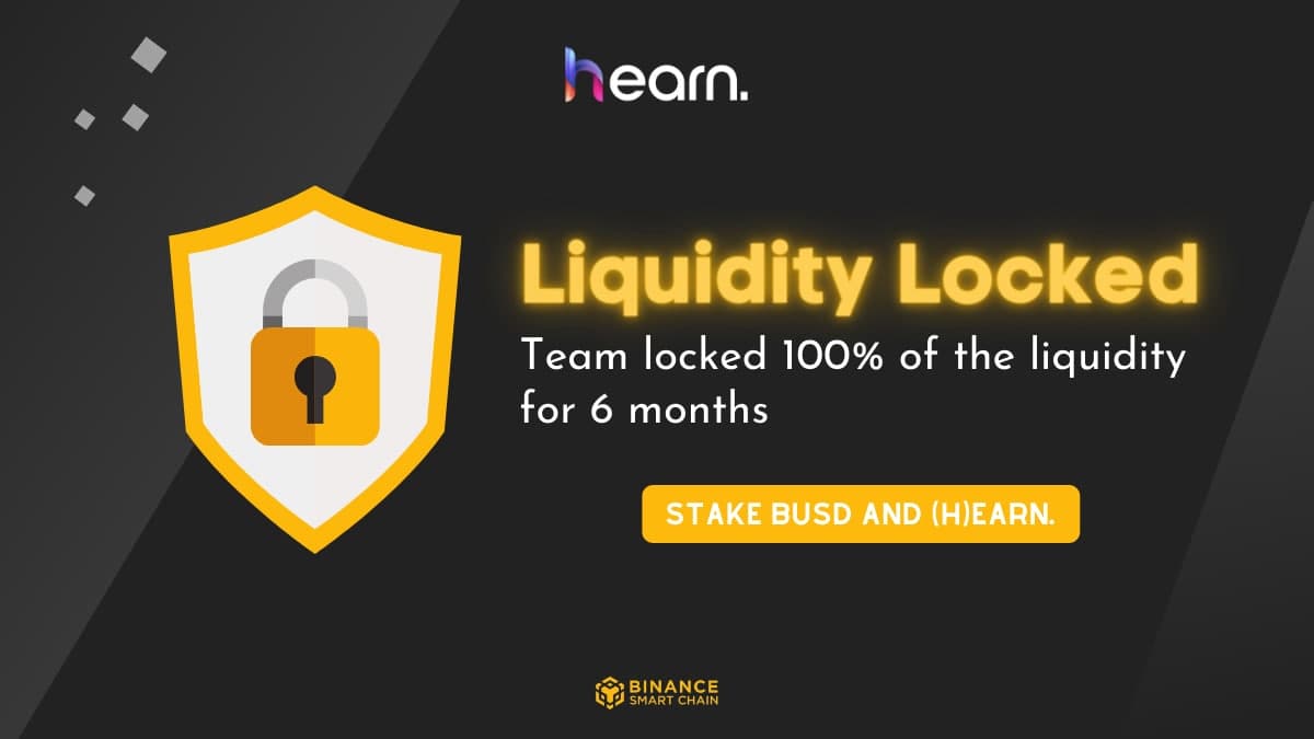 We succesfully locked 100% of the initial liquidity!
#HEARN #bsc #bnb #busd #pancakeswap #newlisting #stake #stablecoin #fairlaunch #defi #hearn #degen #nft #crypto #bitcoin #eth #bscgems #binance #binancesmartchain