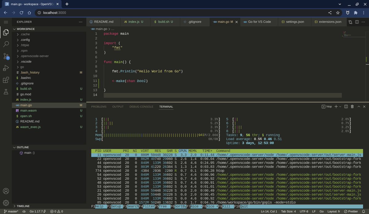 k33g_org's tweet image. 👋 @titimoby ça m&apos;a pris un moment (la journée) mais j&apos;ai enfin une image #OpenVSCodeServer avec du Go, du Rust et des outils qui fonctionne nickel sur mon chromebook