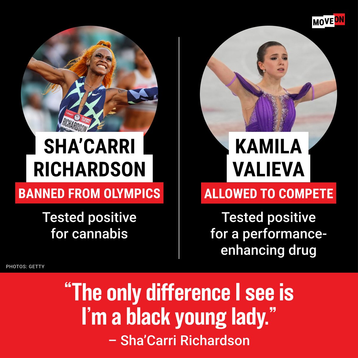 MoveOn's tweet image. Hey @IOCmedia: Why was @itskerrii barred from competing in the Olympics while Kamila Valieva, who tested positive for a performance-enhancing drug, was allowed to compete? #SolidarityWithShaCarri