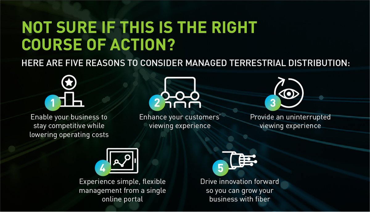 ComcastTechSoln's tweet photo. From higher quality to lower costs, Managed Terrestrial Distribution can enhance your model of #media delivery. Learn the top five reasons to transition to #terrestrialdistribution from this guide: https://t.co/1prrNhSneJ https://t.co/Srf69G7FIv