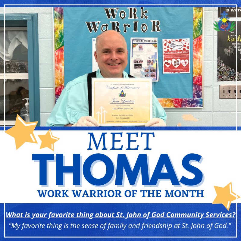 SJOGCSWestville's tweet photo. MEET THOMAS AND SAMMY! ✨

This month's Work Warrior in the Fulfillment Center is Thomas and the House of John Client of the Month is Sammy! Keep up the great work! #SJOGCS #AdultServices #DoGood https://t.co/yqePmwRmHI