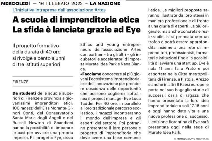 Con EYE portiamo gli studenti nei luoghi dell’innovazione fiorentina. Dobbiamo far conoscere ai più giovani l’ecosistema imprenditoriale e dell’ innovazione per prendere coscienza delle opportunità che possono cogliere. <a href="/EYEEproject/">Ethics & Young Entrepreneurs</a>