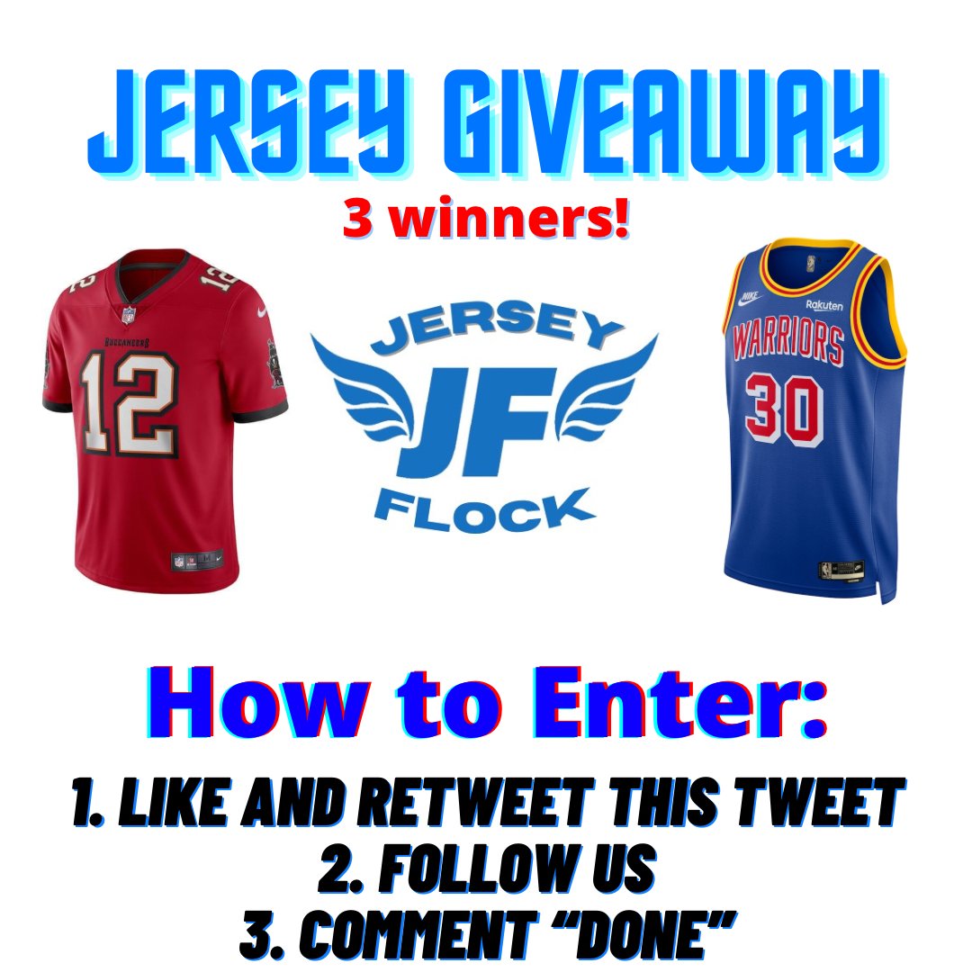 JerseyFlock's tweet photo. GIVEAWAY!! 🎉‼️

THREE lucky winners will receive a free jersey of their choice from https://t.co/Q1rOw8QMXG!

Winners will be randomly selected and announced in 24 hours (February 18th at 4PM EST)

To enter, you must:
1. Like and Retweet this tweet
2. Follow us
3. Comment "done" https://t.co/nJ5743rIic