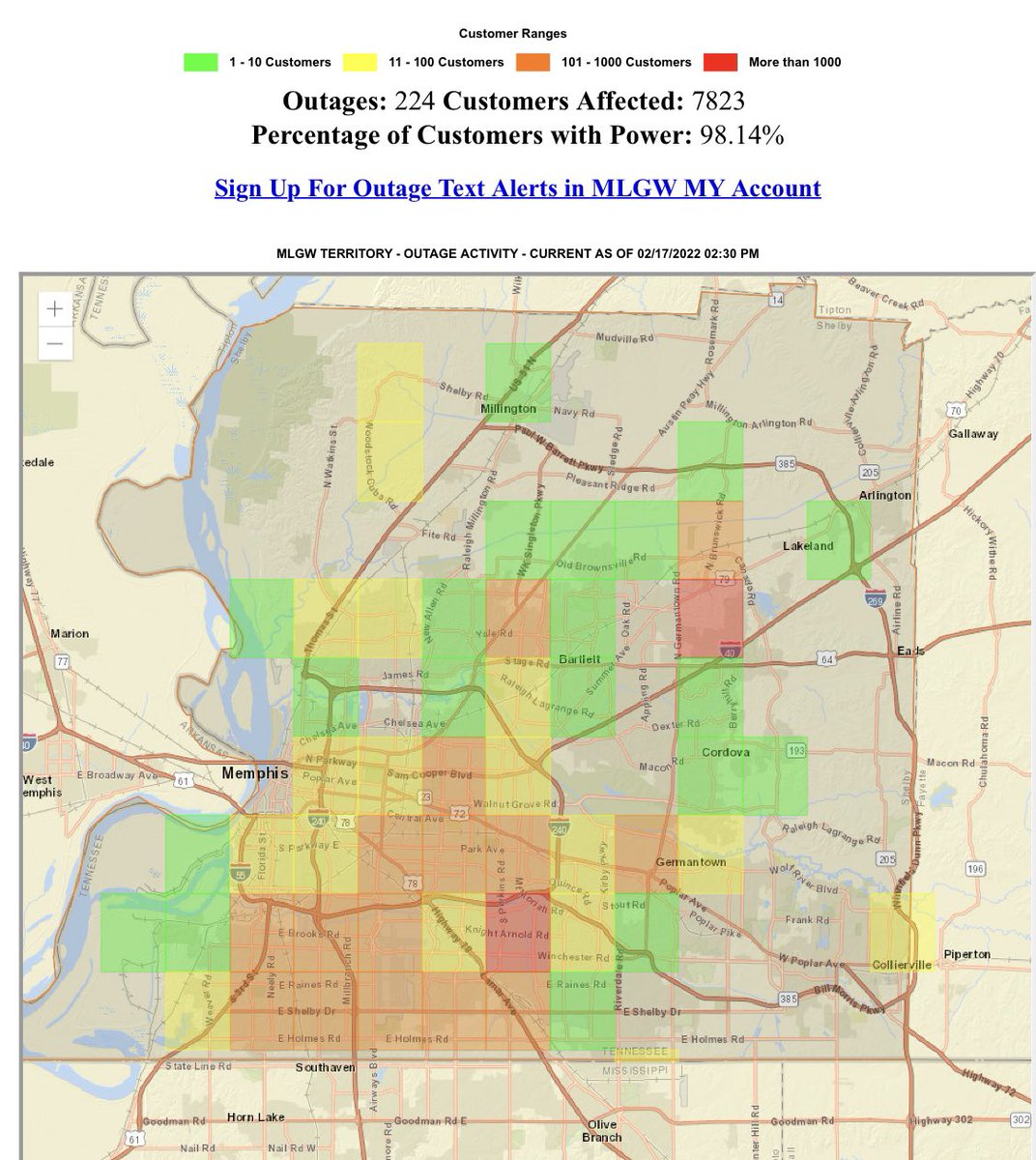 MemphoNewsLady's tweet photo. More than 7800 homes & businesses are without power in #Memphis & Shelby County incl folks who lost all their groceries in the Feb 3rd ice storm outage. Restocked the fridge and powerโs out again. #memwind #memwx https://t.co/sHYmeKoLwE