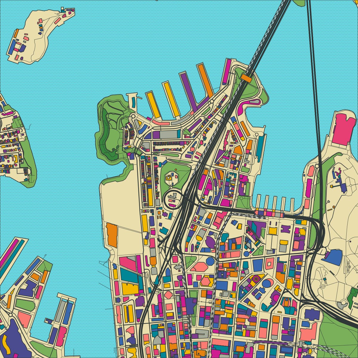 sphaeradigital's tweet photo. I like the connection of all transportation means (🛣️,🚆,🛥️) on maps like these.
This one is from #millerspoint #sydney #australia🇦🇺 in bold palette.
#NFTs https://t.co/La2AjyCd5I
