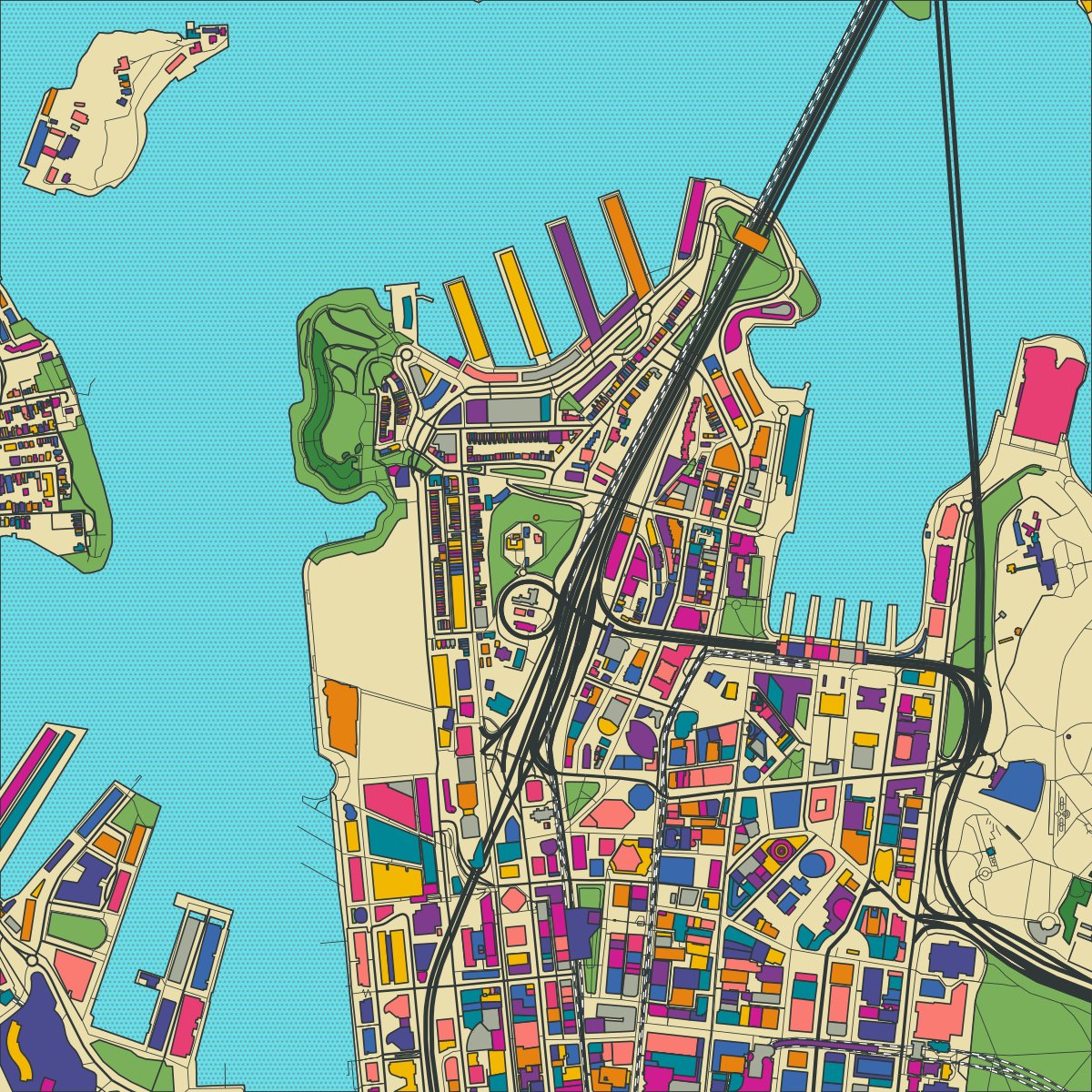 I like the connection of all transportation means (🛣️,🚆,🛥️) on maps like these.
This one is from #millerspoint #sydney #australia🇦🇺 in bold palette.
#NFTs