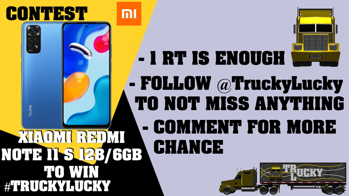TruckyLuckyApp's tweet photo. #Contest #Game
📱🎁Win the new @Xiaomi #RedmiNote11 S 128/6GB!

- 1 #RT is enough

🍀More chance:
📲 On app https://t.co/sJv96QslfF
💬 Comment with mentions

Follow @TruckyLuckyApp for more contests.

#Giveaway #SerieRedmiNote11 #RedmiNote11Series #RedmiNote11S @XiaomiUSA #Xiaomi https://t.co/GsxQMJJvZU