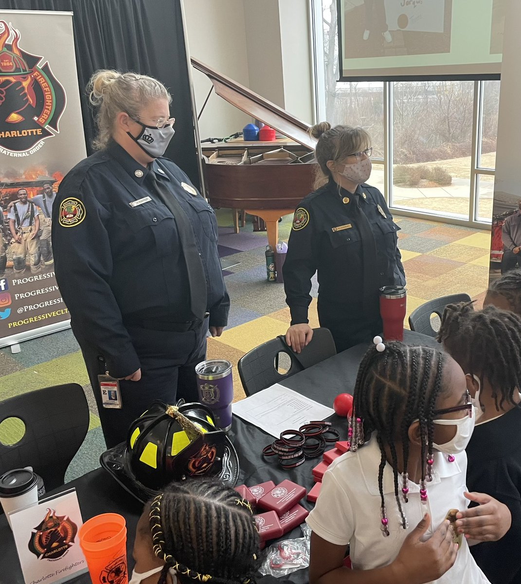 charlottefire's tweet photo. Charlotte Fire Department members from @CFD_Alarm, the Fire Marshals Office &amp; @ProgressiveCLT participated in a career fair at Invest Collegiate Transform Charter School. Kids were educated on fire safety in the home &amp; careers in the fire service. #nextgeneration #CFDPride https://t.co/SXm6yQkDjP