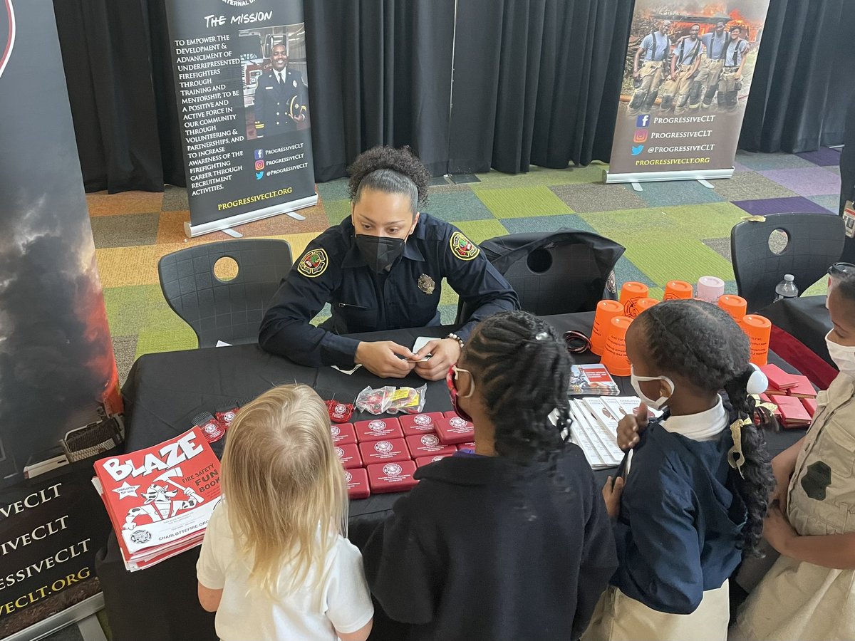 charlottefire's tweet photo. Charlotte Fire Department members from @CFD_Alarm, the Fire Marshals Office &amp; @ProgressiveCLT participated in a career fair at Invest Collegiate Transform Charter School. Kids were educated on fire safety in the home &amp; careers in the fire service. #nextgeneration #CFDPride https://t.co/SXm6yQkDjP