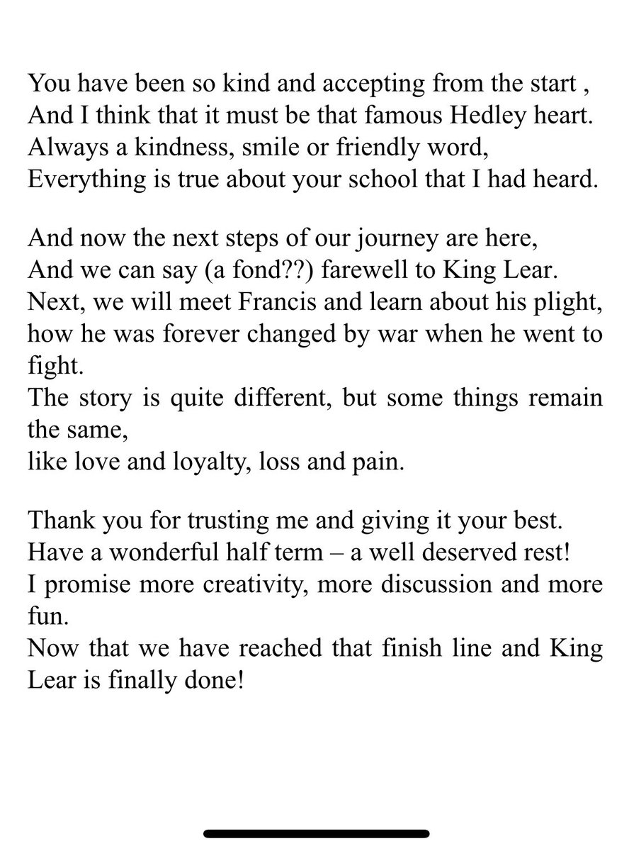 BHHSEnglish's tweet photo. Mrs Williams wrote such a beautiful poem for her Year 10 class today and it needs to be shared with the world (or at least some other English teachers that will totally relate!)
❤️🥰🌍
@BishopHedleyRC #hedleymatters
@EnglishWales https://t.co/AvGypo8TyD