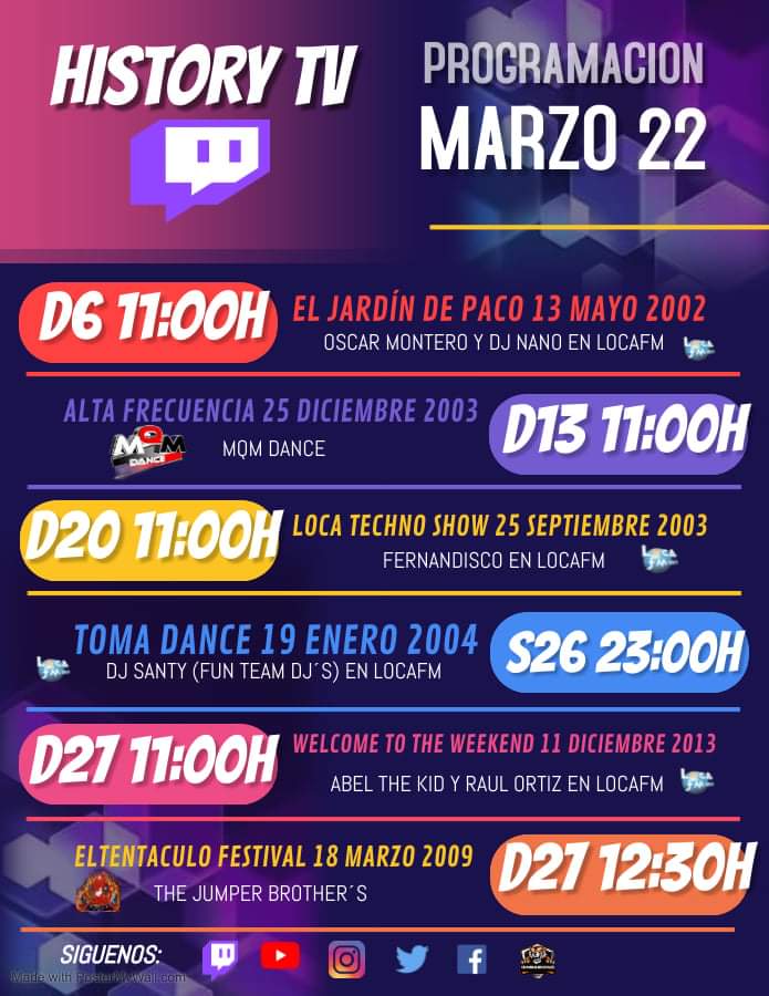HistoryRadio's tweet image. Programacion en @Twitch @TwitchES de @HistoryRadio del mes de Marzo .....si te gusta comparte para seguir adelante
