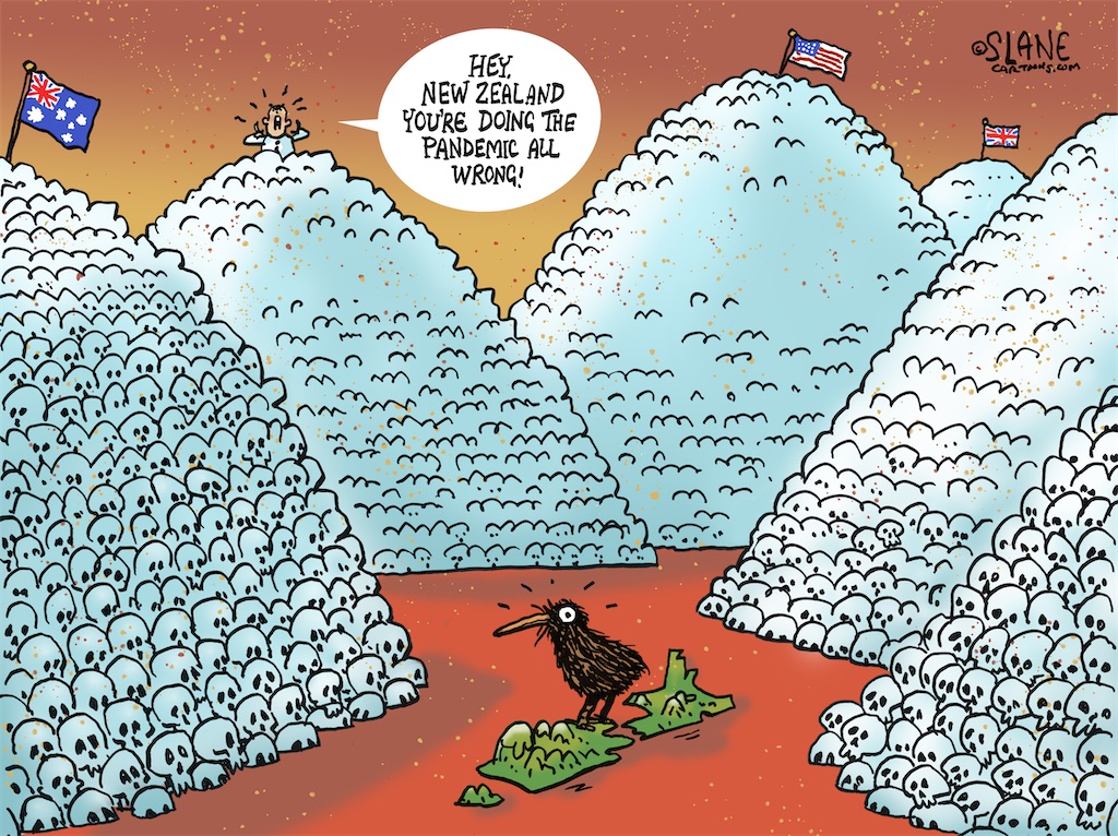 Slanecartoons's tweet photo. “Hey New Zealand you're doing the pandemic all wrong!”
@nzlistener #cartoon #nzpol https://t.co/MiDTXFIZXn