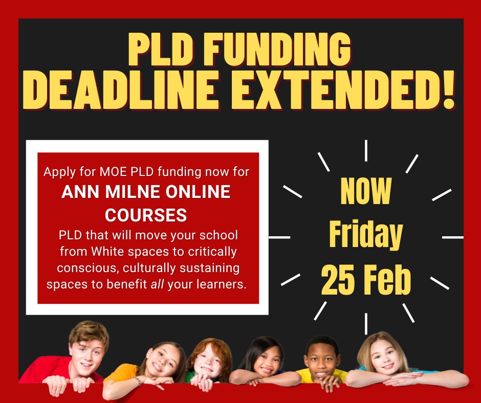 MOE PLD  FUNDING DEADLINE EXTENDED to 25 Feb! Critical, culturally sustaining curriculum &amp; assessment. THREE COURSES. Learn online, at your own pace, with access to my support and help.
More information on ow.ly/Zk6g50HTp2T