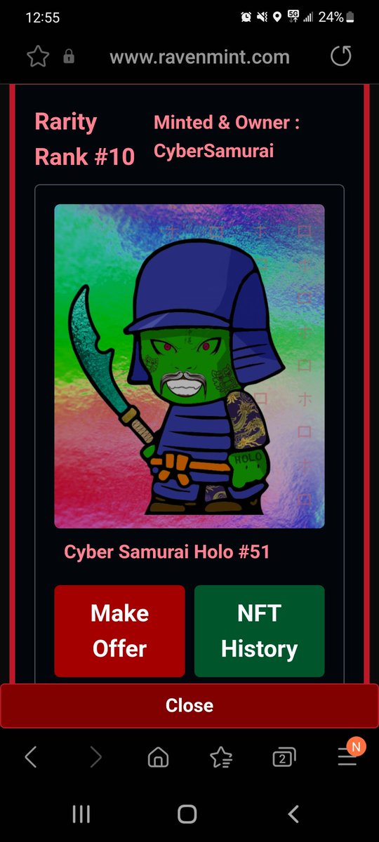 Thanks for all the love and support everyone. We are giving away one of the HOLO Samurai. 

To qualify please:
Follow
Repost
Comment your @Ravenmintcom username

We will give this one away on Saturday evening. 

Check us out ravenmint.com/mint/cyber_sam…

#NFTs
#NFTGiveaways 
#RVN