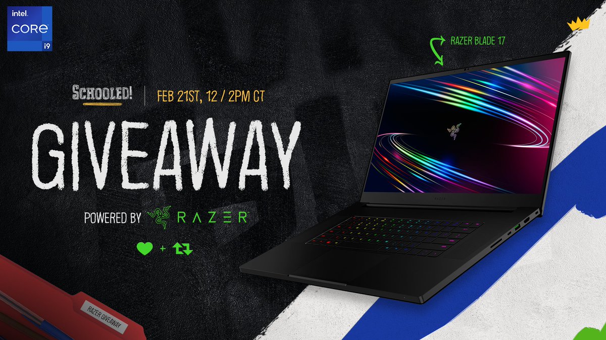 To celebrate Schooled Season 2 starting on Monday, @razer and @IntelGaming are giving away a Blade 17! For a chance to win: 💙Like this post 🔄Retweet this post A winner will be randomly chosen and announced on twitch.tv/Mizkif during Schooled S2's premiere episode!