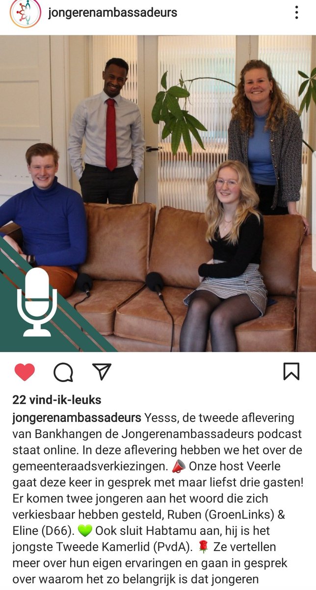 Luistertip van <a href="/jongerenvisie/">Jongerenambassadeurs</a>! <a href="/HabtamudeHoop/">Habtamu de Hoop</a> kun je al kennen van zijn werk in de Tweede Kamer, even geduld nog voor mijn favoriete Brabo <a href="/rubenbals/">ruben bals</a> hem zijn collega mag noemen. Veel inzichten gekregen over de positie van jongeren in de gemeentepolitiek! #GR2022 #politiek