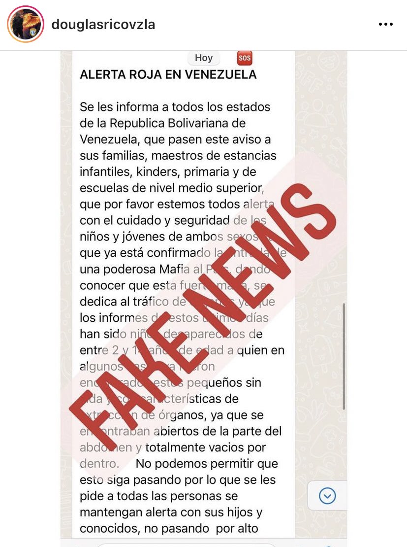 PableOstos's tweet photo. .@DouglasRicoVzla desmintió la cadena que tienes días circulando en #Whatsapp sobre el presunto rapto/robó de niñ@s para sacarle los órganos ⬇️ https://t.co/3fd8LflZ00