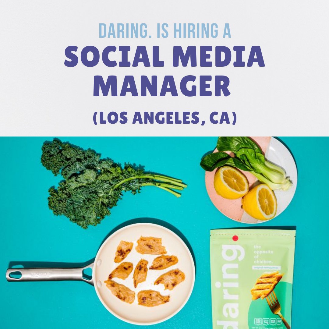 <a href="/DaringFoods/">Daring Plant Chicken</a>  is hiring! They are looking for a Social Media Manager to work out of their LA offices. Apply today: passionplacement.com/jobs/social-me…

#hiring #hiringnow #jobs #job #socialmedia #hiringsocialmedia #socialmediajobs #vegan #plantbased #veganjobs #plantbasedjobs #plantbasedjob