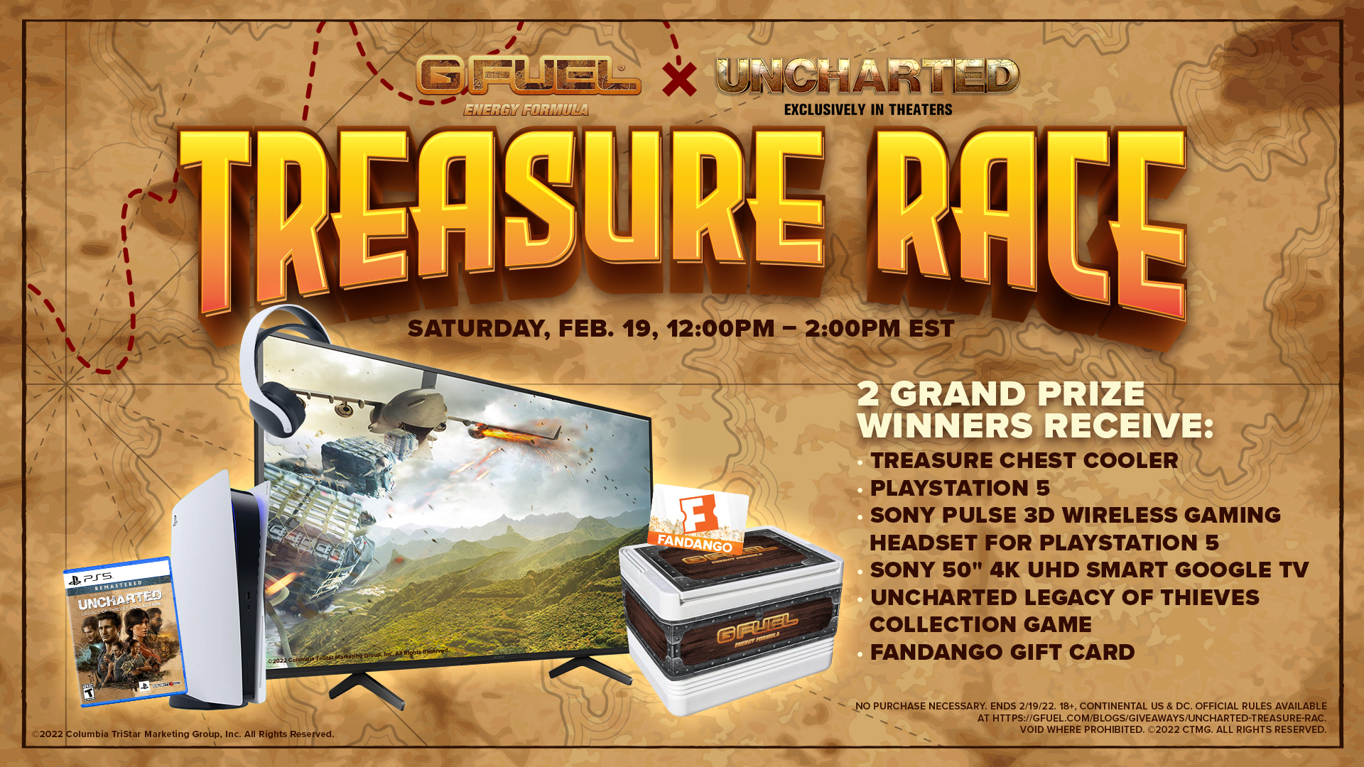 G Fuel® On Twitter: 💰 The #Unchartedmovie X #Gfuel Treasure Race Is On  This Saturday At 12 P.m. Et At Https://T.co/1Qjakdf0e0! 🗺️ Solve Clues For  A Chance To Win An Epic Prize