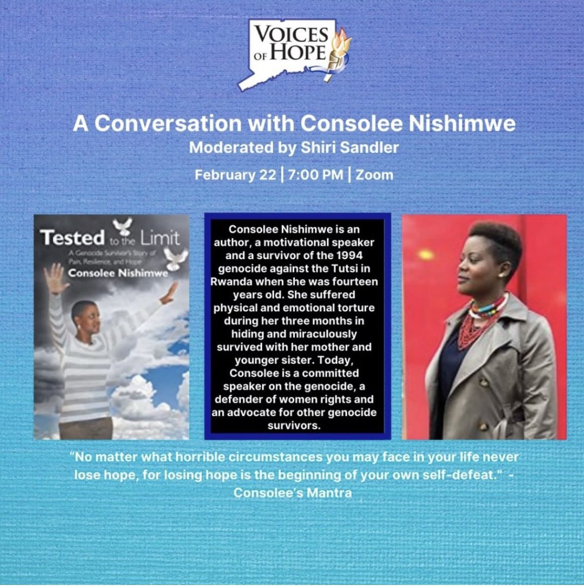 Join us for our next Power of Words Speaker. Register today at voices-of-hope-inc.networkforgood.com/events/38521-t…