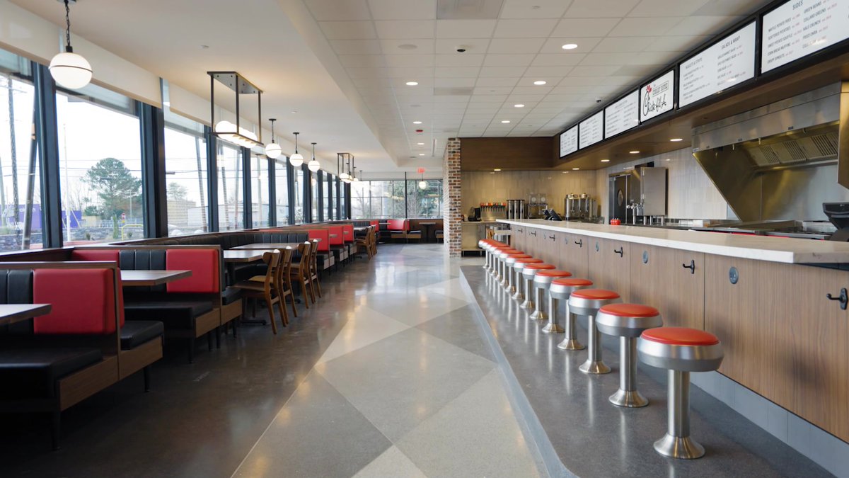 ChickfilANews's tweet photo. The Dwarf House in Hapeville, GA, founded in 1946 and known as the birthplace of the Chick-fil-A Chicken Sandwich, reopened its doors today after a nine month renovation. Read about the newly-designed space here: https://t.co/m0vi2ofa9O https://t.co/9k3uHq0wRO