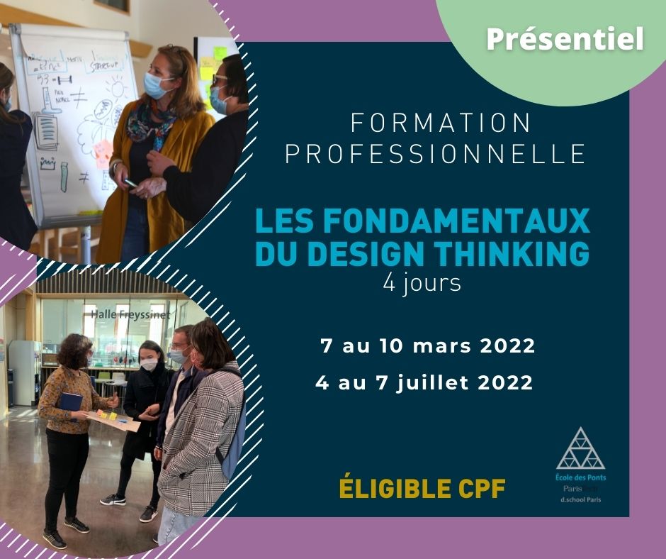 Venez-vous inscrire à la formation du 7 au 10 mars "LES FONDAMENTAUX DU DESIGN THINKING" en présentiel. 
Formation certifiante et éligible au CPF.
4 jours pour découvrir par la pratique le Design-Thinking. 
-> lnkd.in/g8G8Ygx 
ou via le CPF : lnkd.in/dgqyeaP