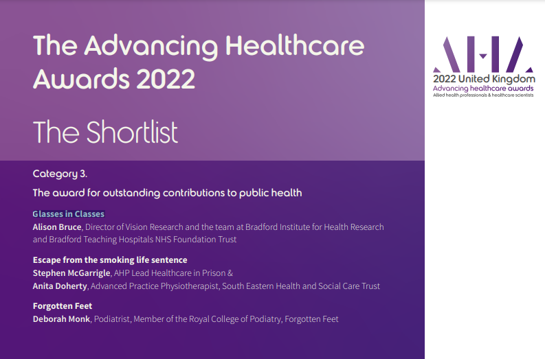 DrEmWilliams's tweet image. So exciting to see @alisonbruce201 and our #GlassesinClasses team shortlisted by the @AHAwards for outstanding contributions to public health 🤓