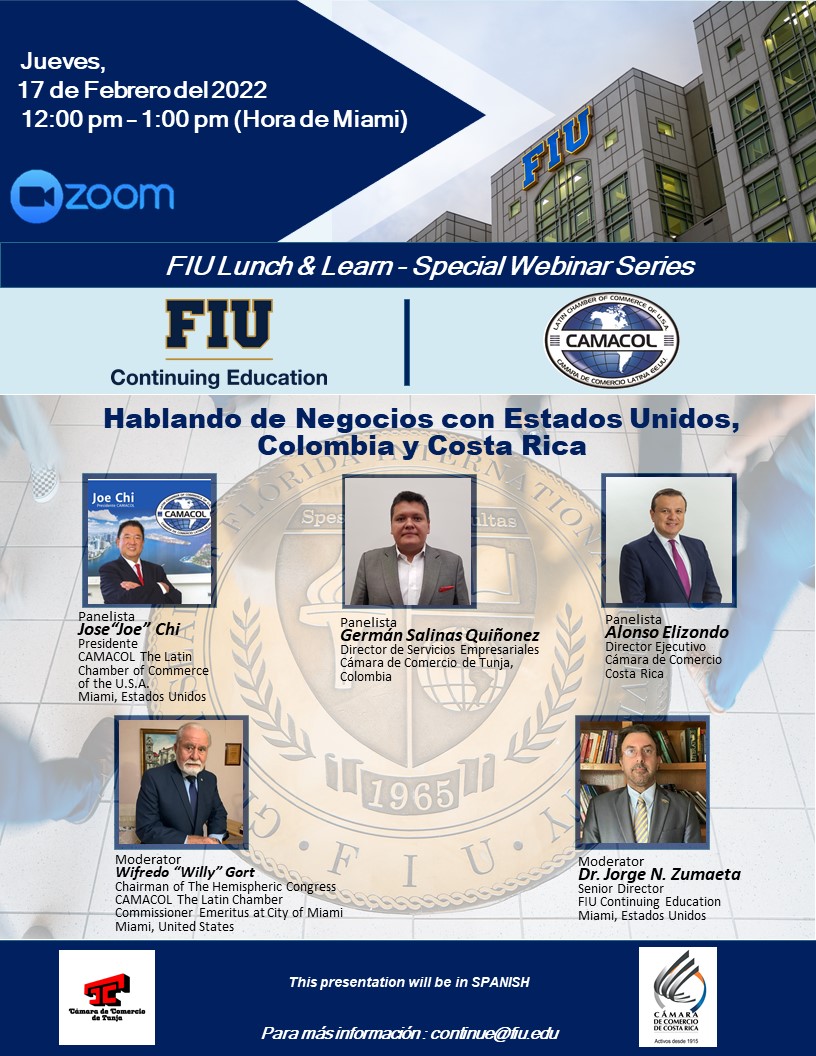 Join us in 15 minutes! today, February 17th at 12:00pm EST for the following webinar "Hablando de Negocios con Estados Unidos, Colombia y Costa Rica". This webinar will be in Spanish …_eu_colombia_costarica.eventbrite.com/?aff=estw&utm-…