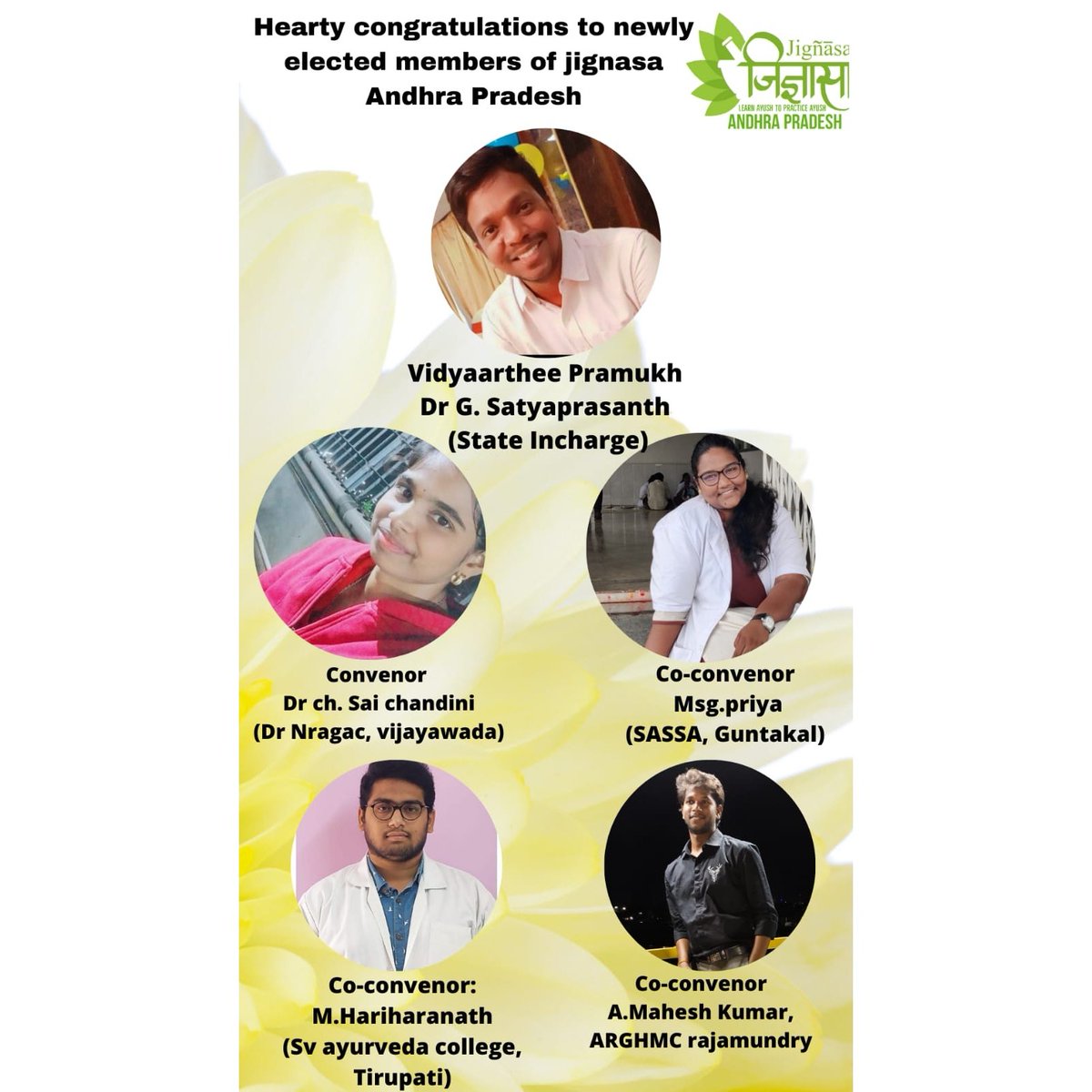 AndhraJignasa's tweet photo. Hearty congratulations to newly elected members of jignasa Andhra Pradesh
@satyaprasanth2 
@AndhraJignasa 
@Abvp_Andhra https://t.co/QeRtyVZhgD