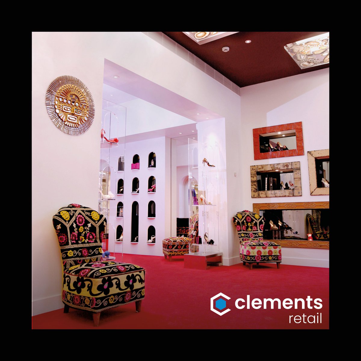 ClementsRetail's tweet photo. Fashion is a work of art, which is why #luxuryretail is as much about the product as it is about the environment. @louboutin achieve this by integrating a visual experience throughout their story. Clements Retail fitted out their store on Mount Street and the concept is stunning. https://t.co/H8DM0w7mb3