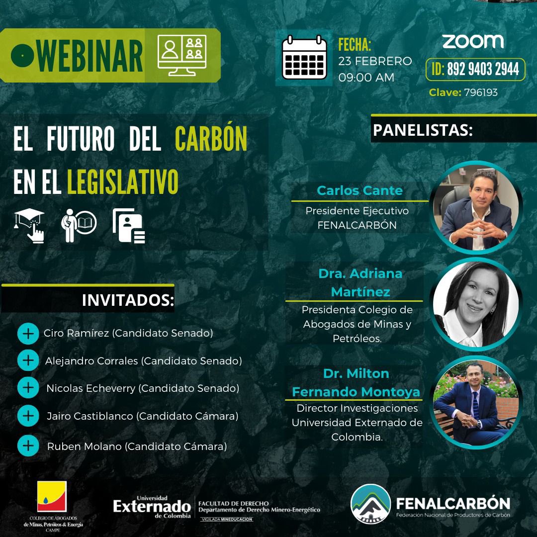 Carlos Cante 🇨🇴 (@carloscantep) on Twitter photo El próximo 23 de febrero conversaremos sobre el futuro de el #carbón en la agenda legislativa del próximo Congreso. Con invitados de lujo <a href="/fenalcarbon/">FENALCARBÓN</a> promueve las discusiones que le interesan al país. Los invitamos a conectarse por vía zoom. El próximo 23 de febrero conversaremos sobre el futuro de el #carbón en la agenda legislativa del próximo Congreso. Con invitados de lujo <a href="/fenalcarbon/">FENALCARBÓN</a> promueve las discusiones que le interesan al país. Los invitamos a conectarse por vía zoom.