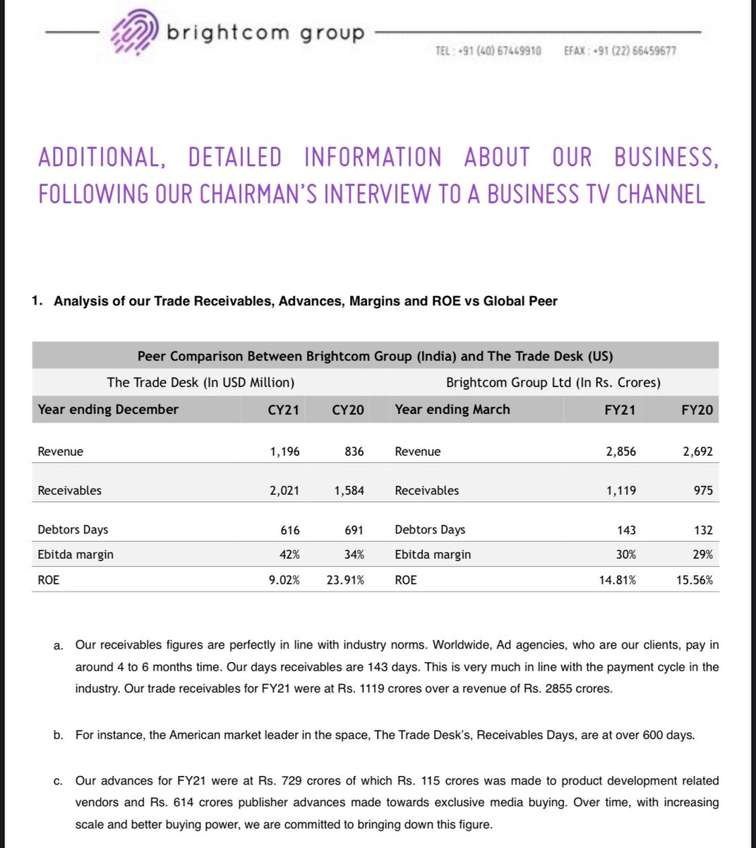 blitzkreigm's tweet photo. Credit where due, the management of #BrightcomGroup have informed the exchanges about details we sought from them in our interview. @suresh_66 

@CNBCTV18Live https://t.co/L0Tsd5lBX8