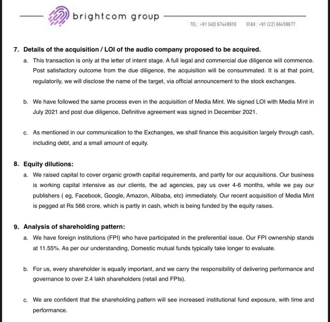 blitzkreigm's tweet photo. Credit where due, the management of #BrightcomGroup have informed the exchanges about details we sought from them in our interview. @suresh_66 

@CNBCTV18Live https://t.co/L0Tsd5lBX8