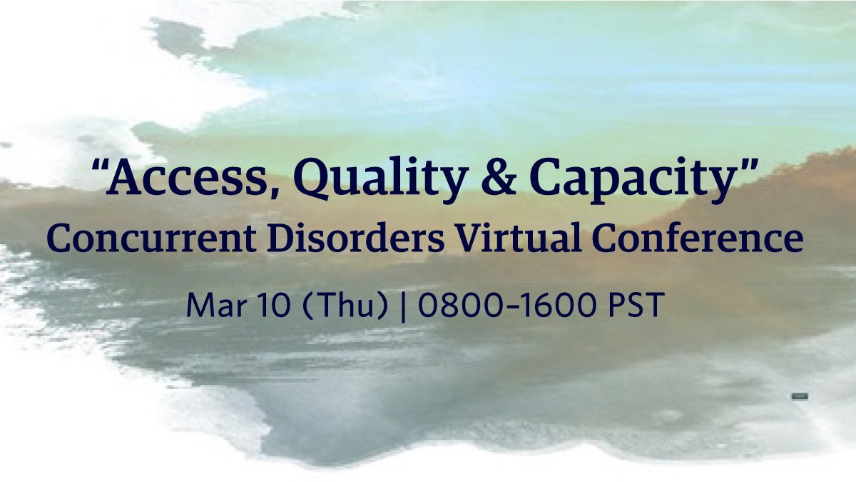 BCMHSUS's tweet photo. The annual #BCConcurrentDisorders Conference is back! This fully virtual, free event for health professionals will bring together national and international experts for keynotes, panel discussions and workshops on concurrent disorders in B.C. Register now. https://t.co/8rRsr2Bg4u https://t.co/QCFXjKBOTY