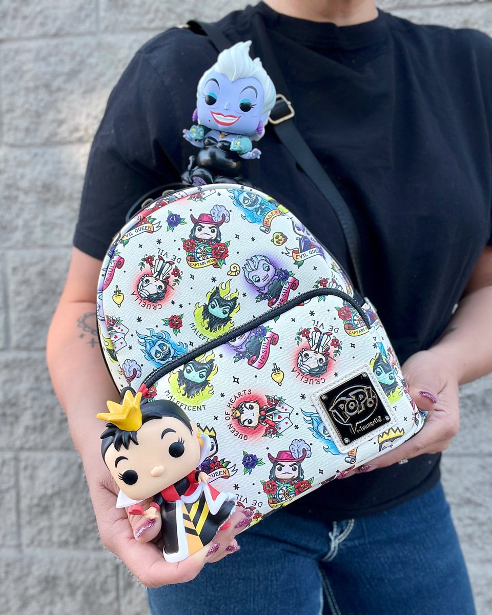 Loungefly POP Disney Villains Tattoo All Over Print Womens Double Strap Shoulder Bag Purse 