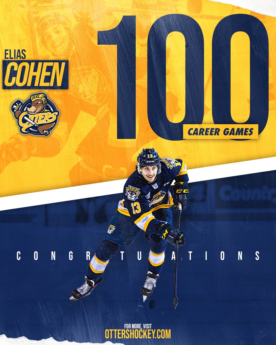 Congratulations to <a href="/EliasCohen97/">Elias Cohen</a> for hitting 100 <a href="/OHLHockey/">Ontario Hockey League</a> games!